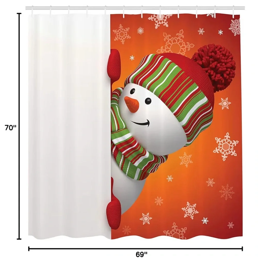 Snowman Hat & Scarf Christmas Shower Curtain,69 x 70,